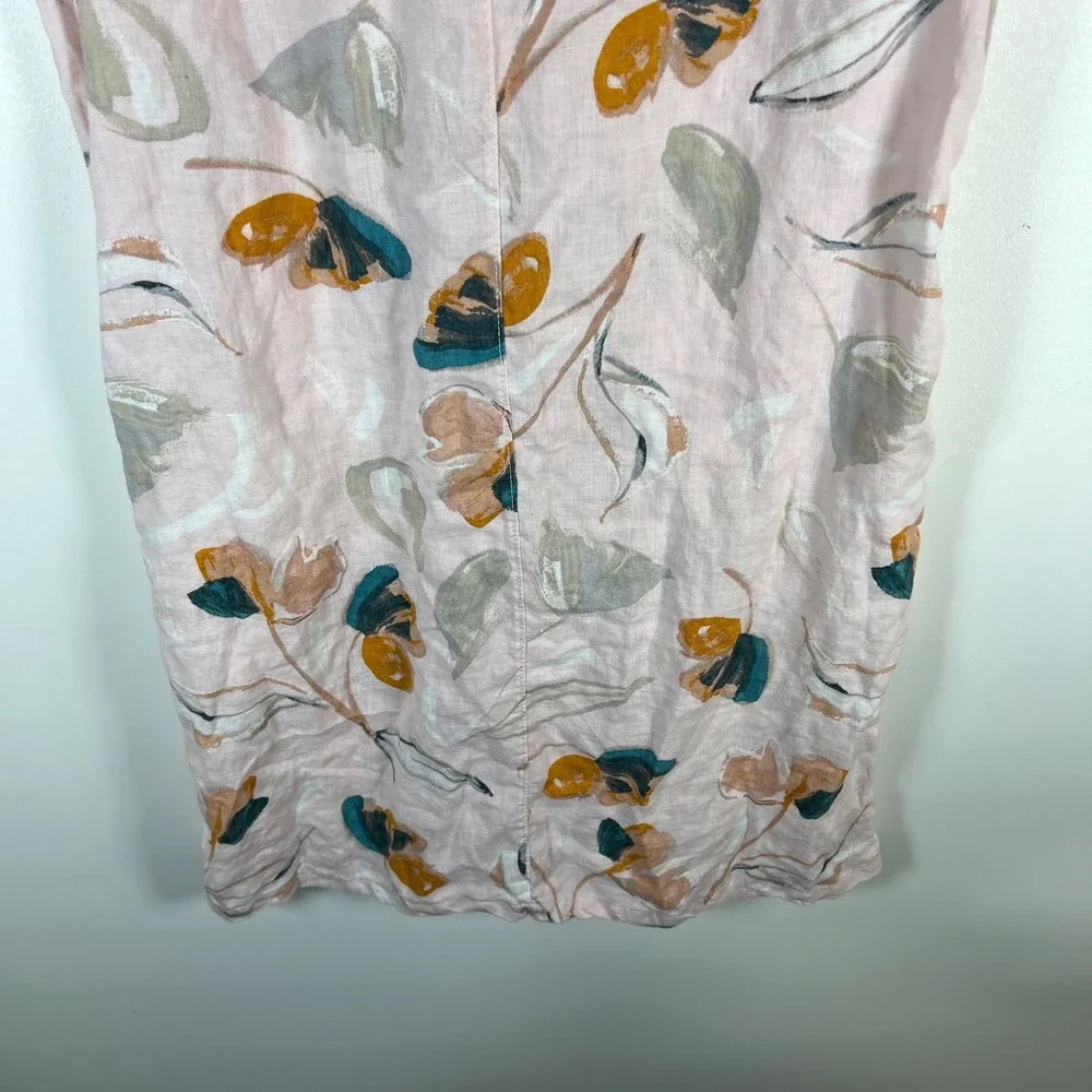 Rachel Zoe Linen Floral Shirt Dress Pink Mustard‎ Short Sleeve Button Front XS